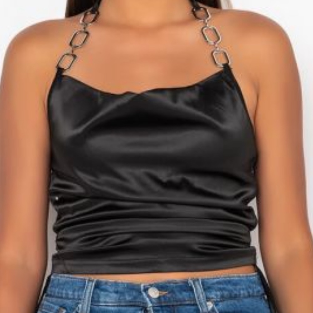 Black silky halter